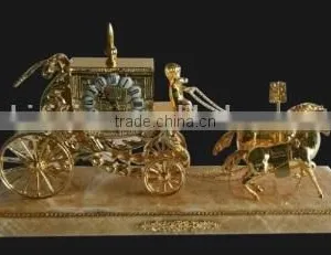 French-Empire-Style Horse Driving Marble Base Table Clock/Desk Clock, Gilded Ornate Bronze Table Clock thumbnail-4