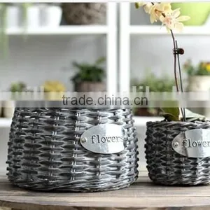 Hotsale Grey Wicker Plastic Lined Plant Basket Wicker Baskets for Flower Plants thumbnail-5