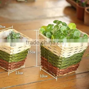 Handmade Antique Wood Plant Pot Plant Basket Artificial Flower Basket Decoration for Home or Office Decoration thumbnail-1