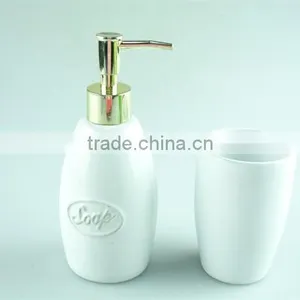 Ceramic Bathroom Vanity Set 2 /lotion Dispenser & Tumbler, Gold Dispenser thumbnail-2