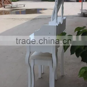 New White Wooden Dressing Table With Mirror and Stool thumbnail-4