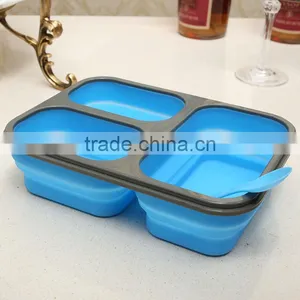 Collapsible Silicone Lunch Box With Serving Tool/square Shape Foldable Silicone Lunch Box thumbnail-3