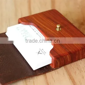 Leather Wooden Card Holder Flat Card Pocket PU Leather Credit Card Holder Wholesale thumbnail-2