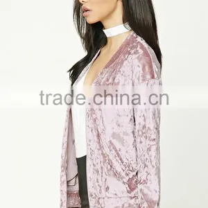 Wholesale Pink Fashion New Bomber Jackets Crushed Zip Up Front Sports Baseball Varsity Jackets Polyester Velvet Bomber Jacket thumbnail-3