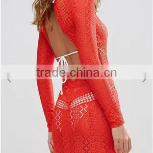 OEM Service Formal Dress Round Neck Sexy Back Open Tight Pencil Women's Lace Long Sleeve Evening Dress thumbnail-5