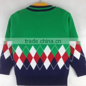Custom Boys Kids V-neck Button-down Diamond Argle Cotton Cardigan Sweaters thumbnail-3