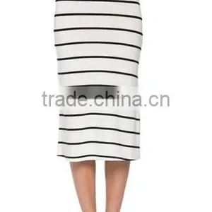 Wholesales Women's High Waisted A-Line Knit Stripe Midi Skirt thumbnail-5