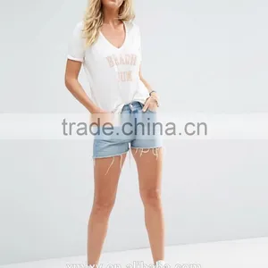 Wholesale Customized Summer Cheap Women Custom T-shirt V Neck And Beach Bum Burnout thumbnail-3