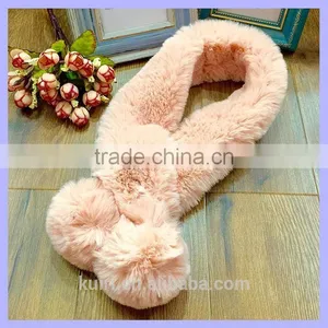 Whole Hid Thicken Rex Rabbit Fur Winter Sweet Cute Fur Pom Pom Ball Snood Neckerchief Super Quality Rabbit Fur Scarf Multi Color thumbnail-6