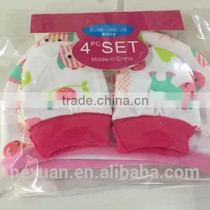 OEM or Stocked ,4pcs/set Newborn Baby Double Hat, 2 Pieces + Protective Gloves, 2 Pairs of Cotton, 4 Pcs Each Set thumbnail-6