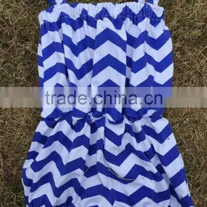 2015 Baby Girls 4th of July Blue Chevron Cotton Romper With Matching Necklace and Bow Set thumbnail-3