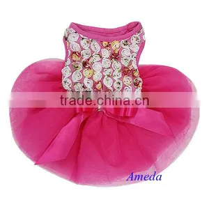 Colorful Hot Pink Rosettes Elegant Rose Pageant Tutu Dog Pet Clothes Party Dress XS-L thumbnail-1