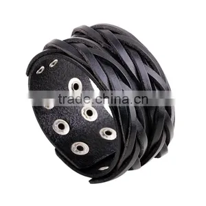 Punk Braided Leather Wide Cuff Bracelets for Unisex Jewelry Accessories Wristband thumbnail-2