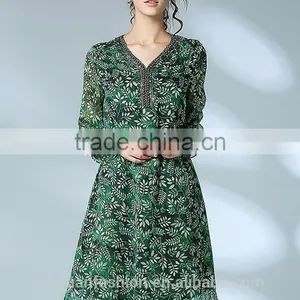 Ladies Elegant Party Dress Chiffon Leaf Bead Loose Prom Dress 2017 thumbnail-2
