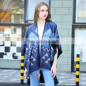 Womens Winter Stamp Cashmere Fringed Shawl Cloak thumbnail-4