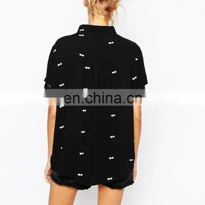 Simple Chiffon Printed Short Sleeve New Design Fashion Summer Blouse thumbnail-4