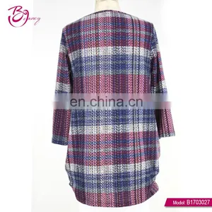Round Neck Checked Womens Long Sleeve Casual Polyester Top thumbnail-2
