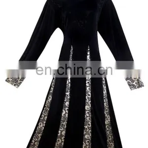 Black Colour Lycra Burkha With Printed Satin & Black Stone Work / Latest Printed Burkha Collection 2016 thumbnail-2