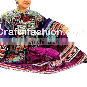 Vintage Handmade Balochi Dress With Tassels- Balochi Tribal Ethnic Coins Dress Handmade Kuchi Dress Ghagra Choli thumbnail-2