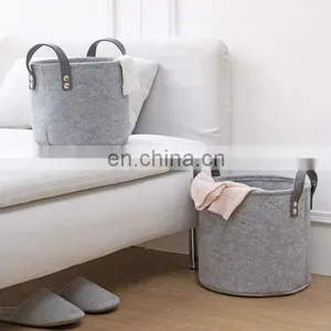 Large Capacity Strong Felt Laundry Basket With PU Leather Handle thumbnail-4