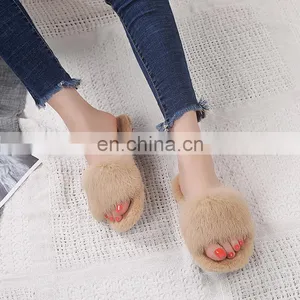 Outdoor Soft Non-slip Fur Slides Sheepskin Furry Wholesale Fashion Comfortable Indoor Winter Slippers For Women Shoes thumbnail-2