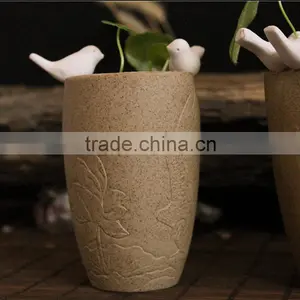 Modern Style Excellent Quality Glazed White Point Black Ceramic Flower Pots for Hall thumbnail-3
