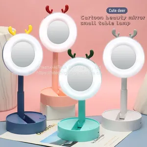 Cartoon Led Makeup Beauty Mirror Light Table Lamp Net Red Dressing Desktop Portable Folding Light Table Lamp thumbnail-2