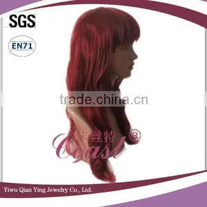Cheap Long Big Curly Burgundy Synthetic Hair Party Wigs thumbnail-2