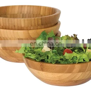 Practical Bamboo Wooden Salad Bowl With Wooden Spoon and Fork Set thumbnail-3