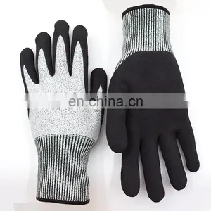 Nitrile Sandy Coated HPPE Knitted Gardening Protective Hand Cut Resistant Level 5 Work Safety Gloves thumbnail-2