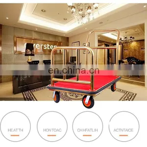 High Quality Titanium Gold Plated Hotel Luggage Cart Bellman Cart Trolley Service thumbnail-3