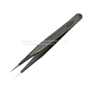 Anti Static High-grade Professional Precision Wear-resistant Eyelash Grafting Tweezers Planting Eyelash Clip Black Straight Elbow ESD-10 Textured Tweezers thumbnail-2