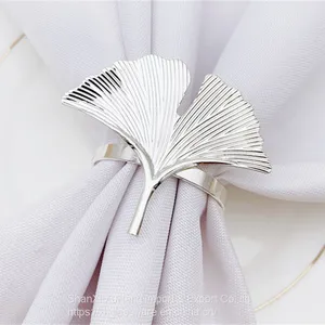 Ginkgo Leaf Plant Metal Napkin Rings Gold Table Cloth Napkin Buckle Holders thumbnail-2