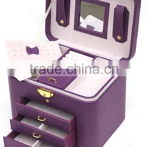 Faux Leather Jewelry Box Jewelry Storage Case With Mirro and Drawers thumbnail-2