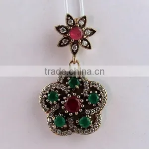 White CZ Green Onyx Red Onyx Pendant, Silver Jewellery India, 925 Silver Jewellery thumbnail-6