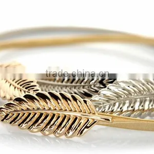 Skinny Elastic Personalized Luxury Women Metal Belts Bright Maple Leaf Chain Belt Decorative Iron Straps thumbnail-1