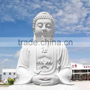 White Stone Carvsing Sitting Buddha Sculpture thumbnail-3