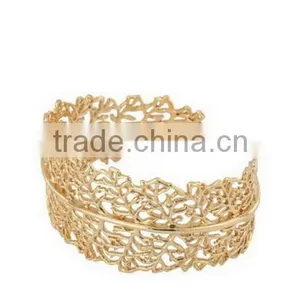 Filigree Leaf Golden Cuff Bangle Fashion GYPSY Boho Engraved Wide Bangle Bracelet thumbnail-2