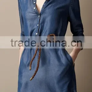 2015 Fashion High Quality Fashion Brand Woman Casual One Piece Demin Jeans Dress Latest Fashion Long Sleeve Dress Quality Choice thumbnail-1