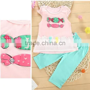 2016 Baby Girl Summer Set Chest Applique Girls Boutique Clothing Sets Children's Clothing Sets for Girls thumbnail-3