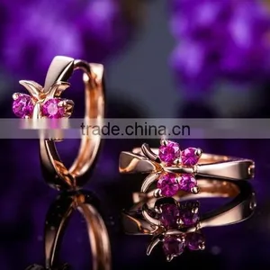 Elegant 925 Sterling Silver Hoop Earring ,Rose Gold Butterfly Ruby Stone Earrings thumbnail-2