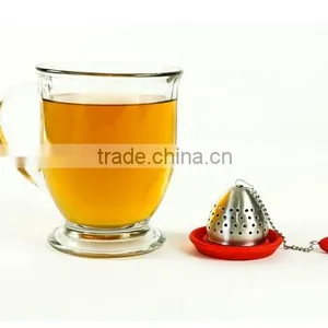 TD-072-Cute Loose Leaf Stainless Steel Tea Infuser With Silicone Drip Tray- Burgundy Red Color thumbnail-5