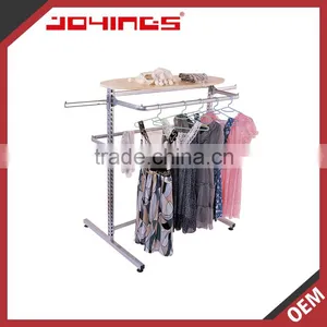 Floor Standing Stainless Steel Clothes Hanging Rack With MDF Top Shelf thumbnail-1
