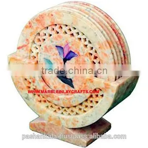 Stone Inlay Tea Coaster Set, Handmade Tea Coaster of Handicrafts Item thumbnail-1