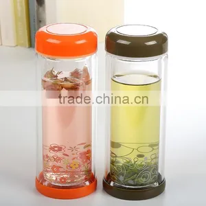 280ml Transparent Custom Double Wall Heat-resistant Tea Cup Portable Pyrex Glass Water Bottle thumbnail-2