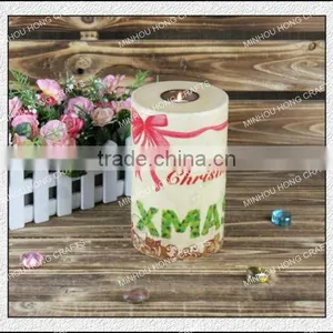 Tall Red Wooden Hurricane Candle Holder for Christmas Decoration With Green Letters and Hand Painting thumbnail-1