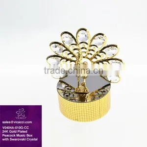 Customized Special 24K Gold Plated Peacock Music Box With Swarovski Crystals thumbnail-1