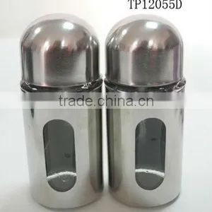 Airtight Mini Metal Coating Colorful Cylinder Glass Salt and Pepper Shaker Container thumbnail-1