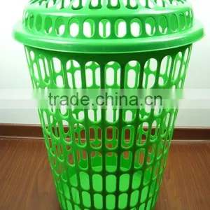 Round Plastic Laundry Basket Hamper With Lid thumbnail-1