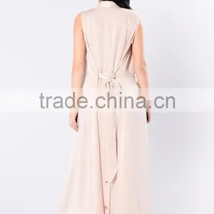 Vest Duster 100% Polyester Satin Waist Belt Long Maxi Open Sleeveless Top Jacket Collar Plain Cardigan Open Duster Blazer Vest thumbnail-4